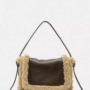 Zara Shearling Brown and Cream Crossbody Bag